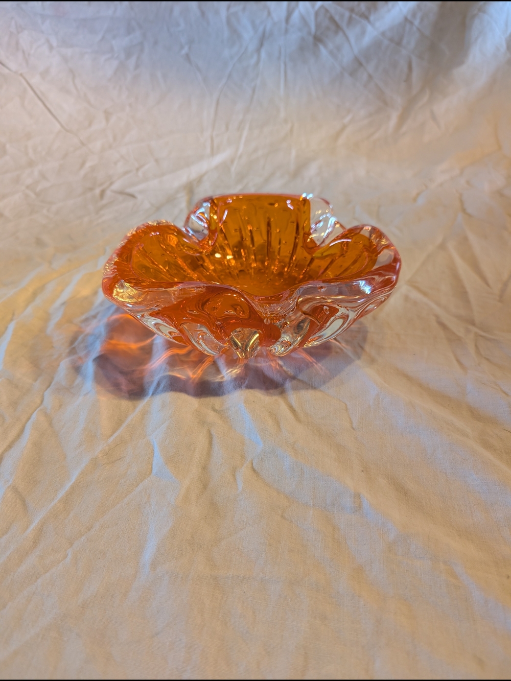 2/130$ Murano Orange Clear Art Glass Bowl